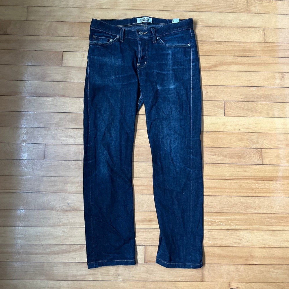 Naked & Famous Weird Guy Deep Indigo Stretch Selvedge Jeans Mens 32 Dark Blue